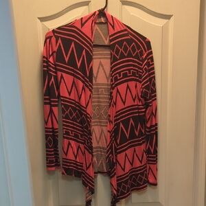 Geometric Patterned Pink and Black Women's Cardigan